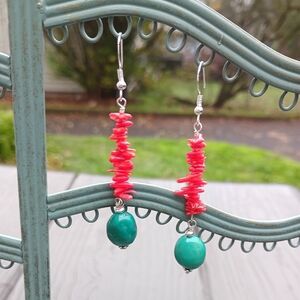 Coral And Turquoise Dangle Earrings